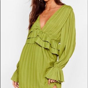 Nasty gal Pleated Ruffle Puff Sleeve Mini Dress